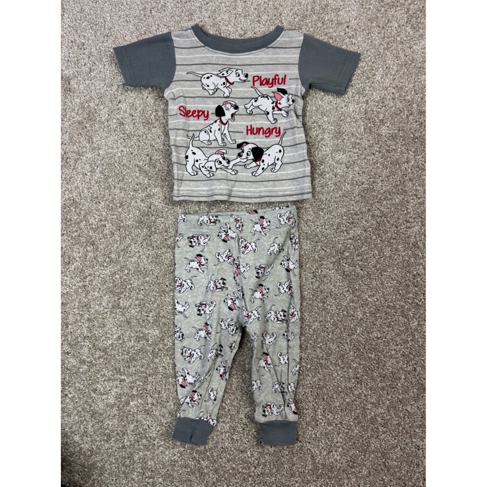 Disney 101 Dalmatians Pajama Set Infants 18M Gray Striped Cotton 2pc Sleepwear